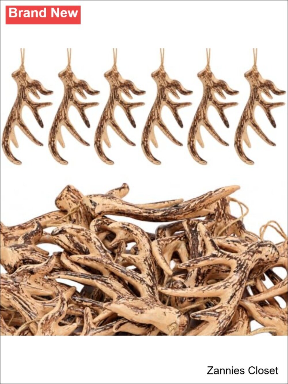 🎄 20Pcs Rustic Deer Antler Ornaments Plastic Christmas Reindeer Hanging Decor